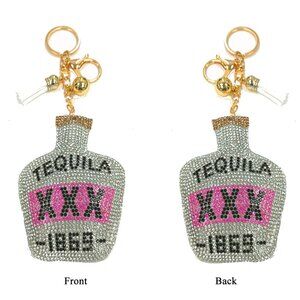 Tequila Double Sided Rhinestones Keychain Charm for Purse and Backpack